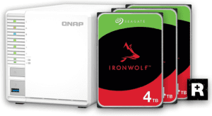 QNAP 3 Bay Home NAS with 8TB Storage Capacity, Preconfigured RAID 5 Seagate IronWolf Drives Bundle, with 1GbE Ports (TS-364-4G-34S-US)
